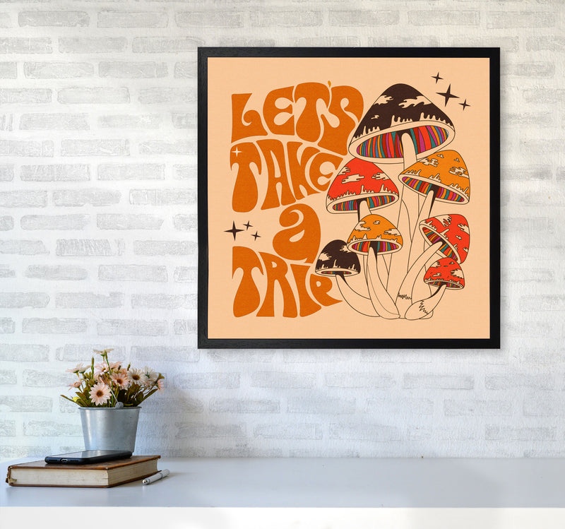 Mushies No Border- Cream Brown - Square-Text - Print Art Print by Inktally6060 White Frame