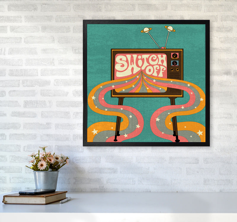 Switch Off Teal Textured Art Print by Inktally6060 White Frame