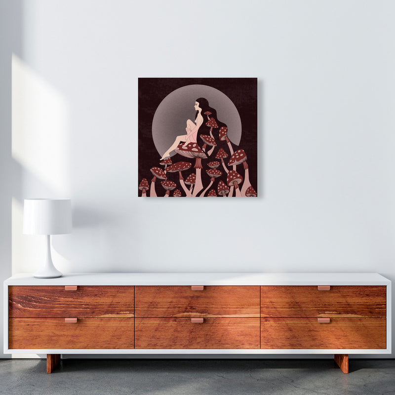 Mushroom Queen Square Text Art Print by Inktally 60x60 Canvas