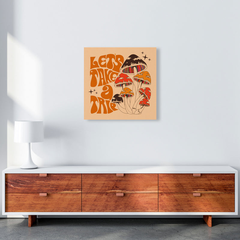 Mushies No Border- Cream Brown - Square-Text - Print Art Print by Inktally 60x60 Canvas