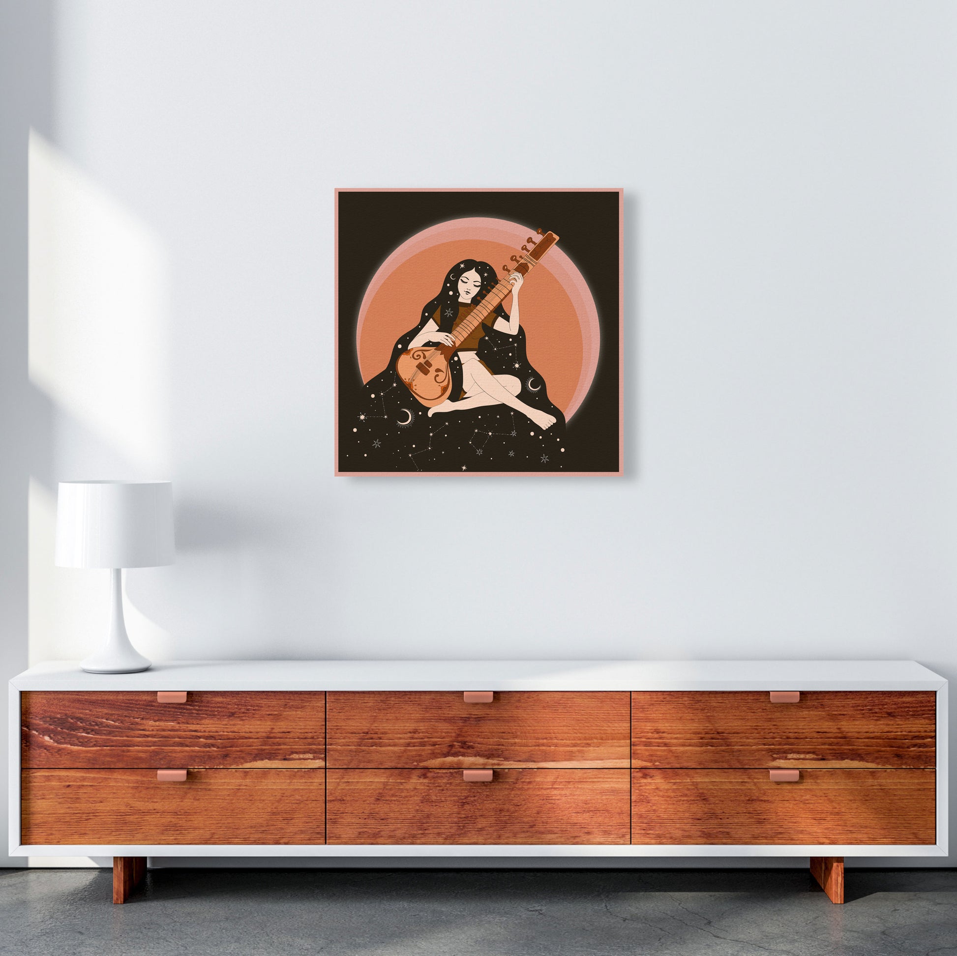 Sitar Girl 60 X 60Cm-Textured 01 Art Print by Inktally 60x60 Canvas