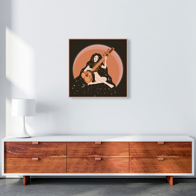 Sitar Girl 60 X 60Cm-Textured 01 Art Print by Inktally 60x60 Canvas