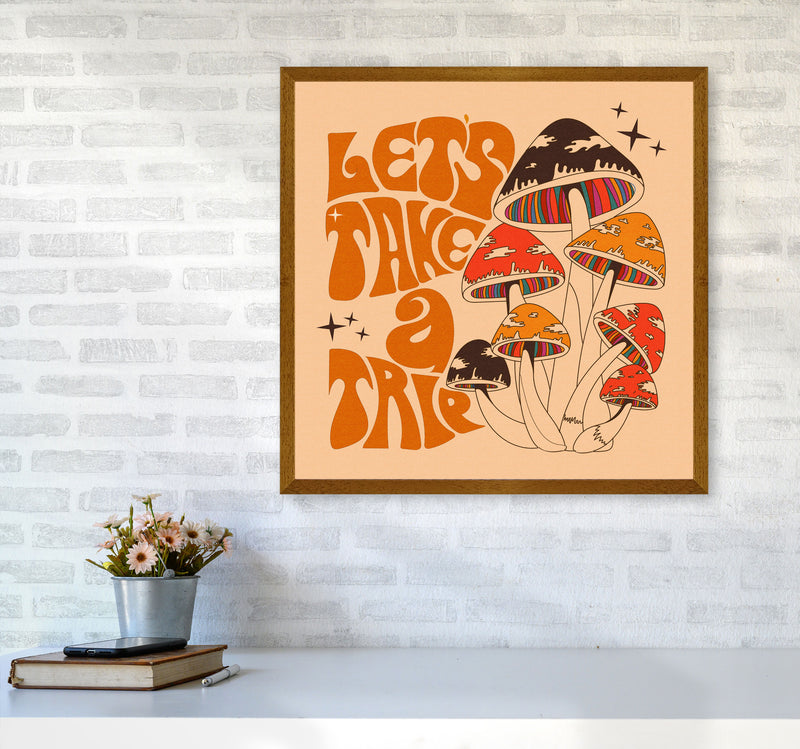 Mushies No Border- Cream Brown - Square-Text - Print Art Print by Inktally6060 Print Only
