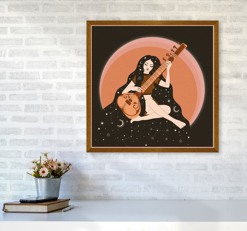 Sitar Girl 60 X 60Cm-Textured 01 Art Print by Inktally6060 Print Only