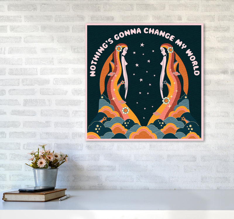 Change My World-Bordered-Blue-Text Art Print by Inktally6060 Black Frame