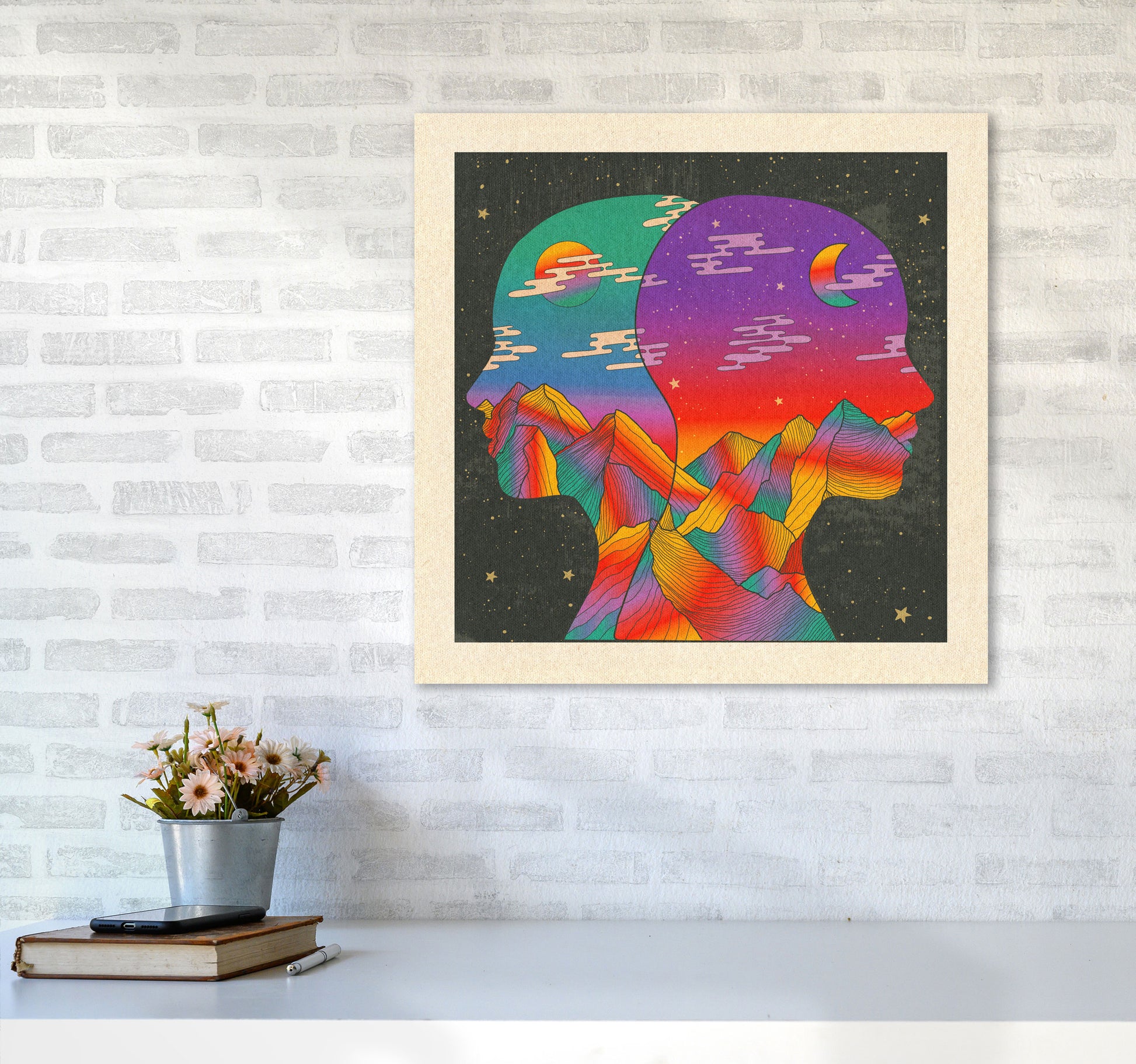 Day And Night Textured Bordered Art Print by Inktally6060 Black Frame