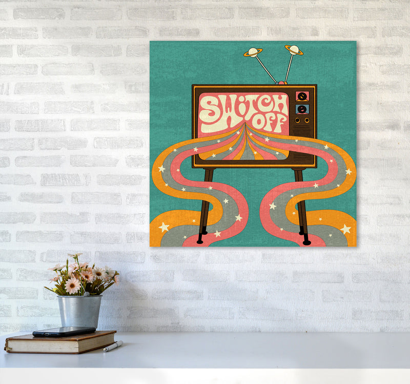 Switch Off Teal Textured Art Print by Inktally6060 Black Frame