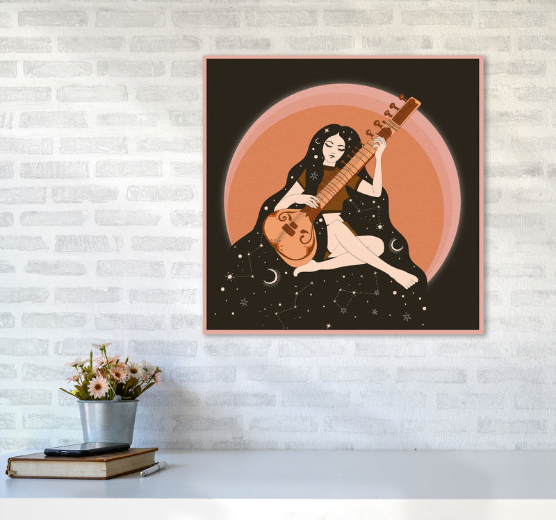 Sitar Girl 60 X 60Cm-Textured 01 Art Print by Inktally6060 Black Frame