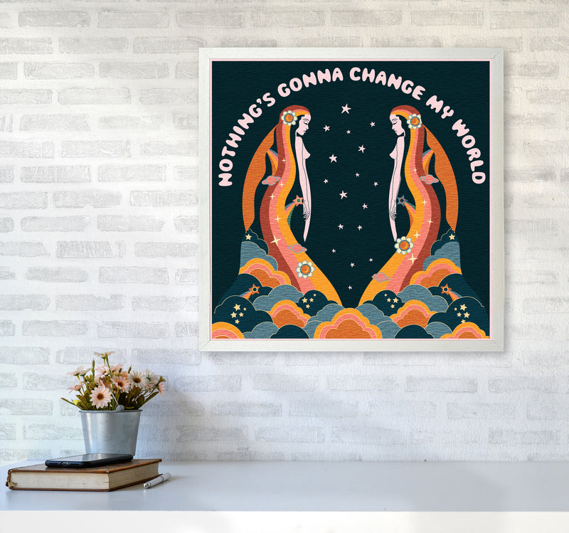 Change My World-Bordered-Blue-Text Art Print by Inktally6060 Oak Frame