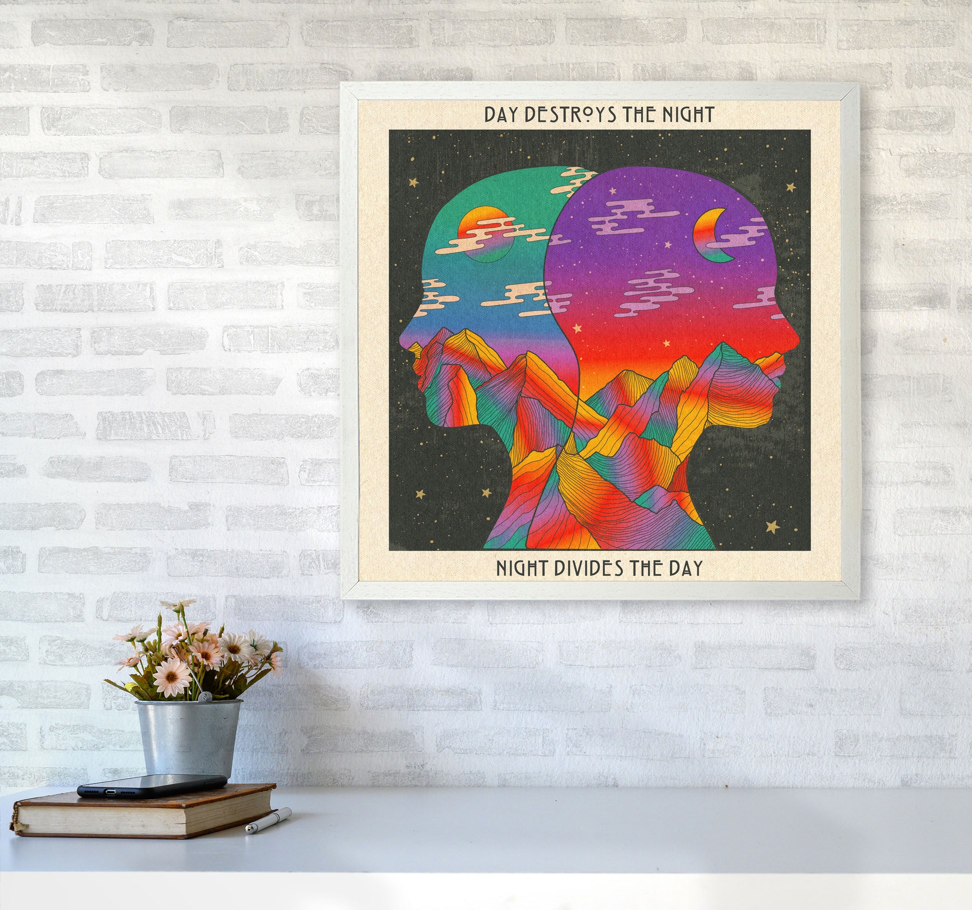 Doors Day And Night Art Print by Inktally6060 Oak Frame