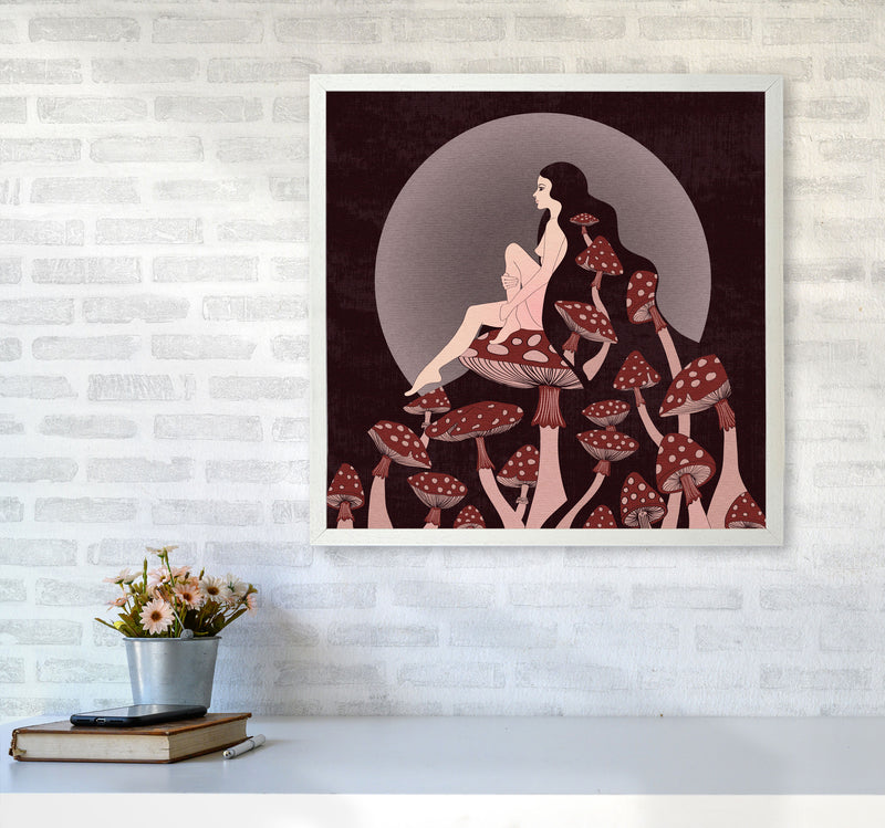 Mushroom Queen Square Text Art Print by Inktally6060 Oak Frame