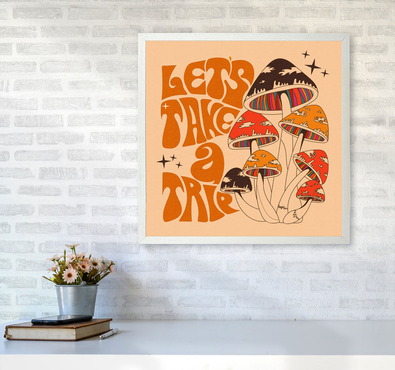 Mushies No Border- Cream Brown - Square-Text - Print Art Print by Inktally6060 Oak Frame