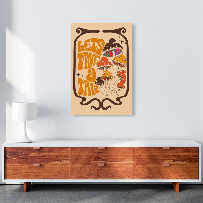 Mushies Bordered - Orange Brown Cream - A2-01 Art Print by Inktally A1 Canvas
