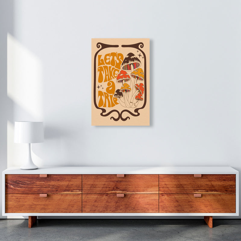 Mushies Bordered - Orange Brown Cream - A2-01 Art Print by Inktally A2 Canvas