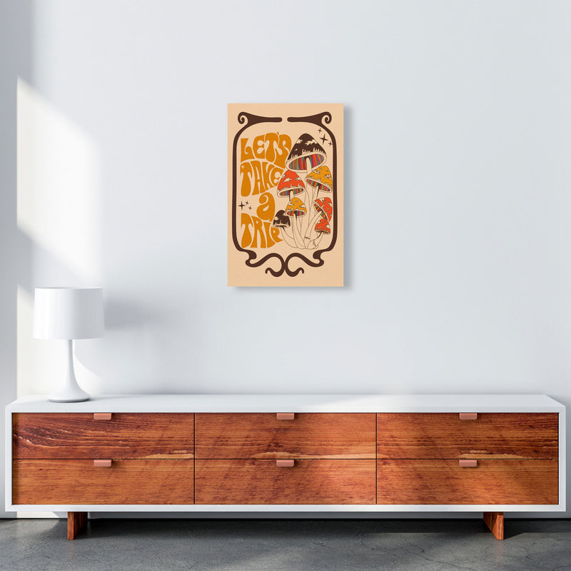 Mushies Bordered - Orange Brown Cream - A2-01 Art Print by Inktally A3 Canvas