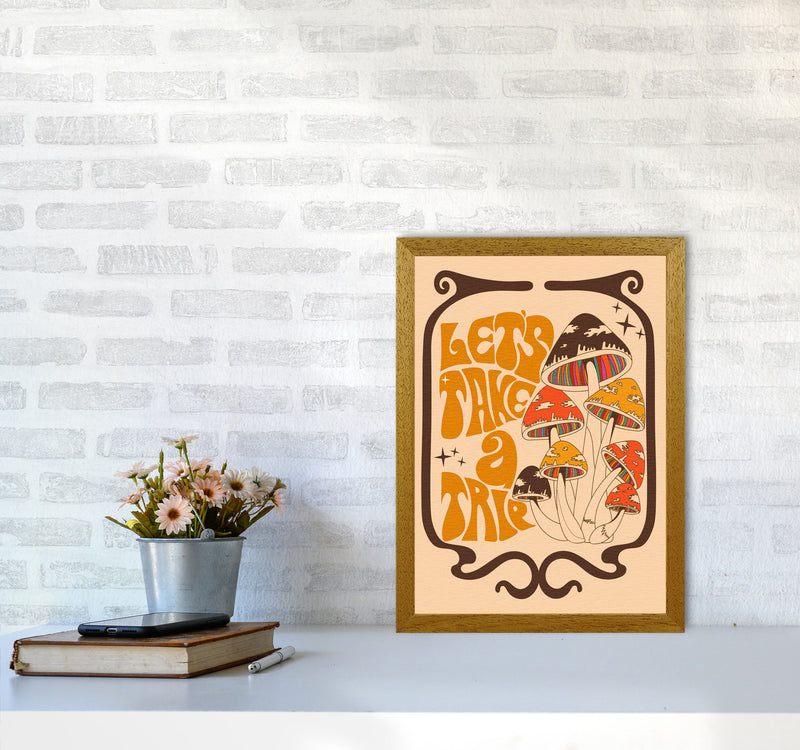 Mushies Bordered - Orange Brown Cream - A2-01 Art Print by Inktally A3 Print Only