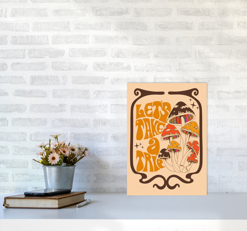 Mushies Bordered - Orange Brown Cream - A2-01 Art Print by Inktally A3 Black Frame