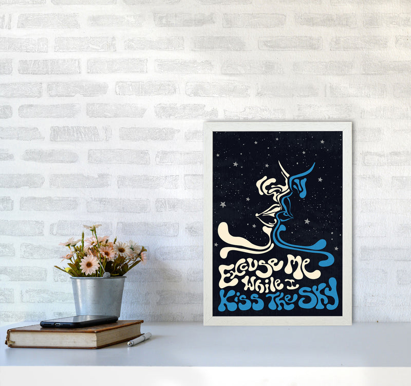 Kiss The Sky A2 Text Art Print by Inktally A3 Oak Frame