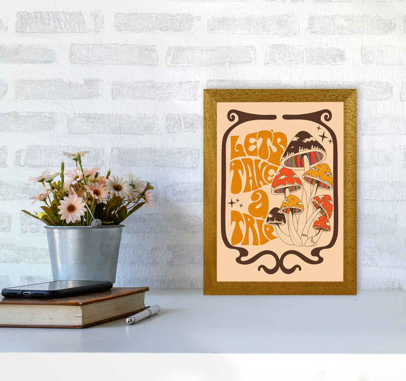 Mushies Bordered - Orange Brown Cream - A2-01 Art Print by Inktally A4 Print Only