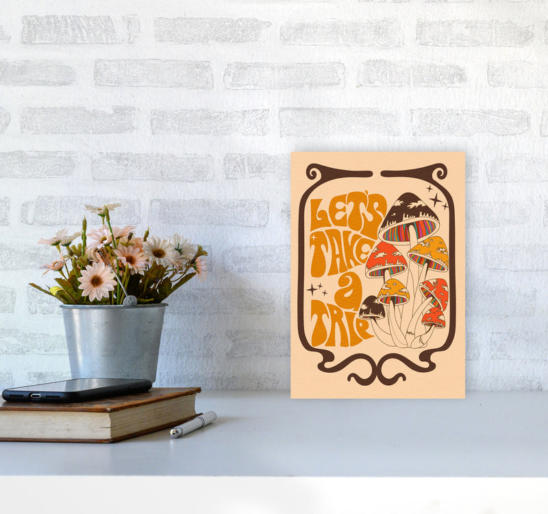 Mushies Bordered - Orange Brown Cream - A2-01 Art Print by Inktally A4 Black Frame