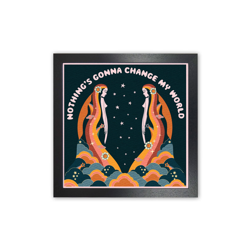Change My World-Bordered-Blue-Text Art Print by Inktally Black Grain