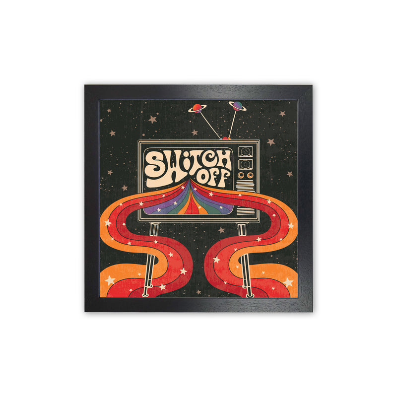 Switch Off, Rainbow Retro Tv Art Print by Inktally Black Grain