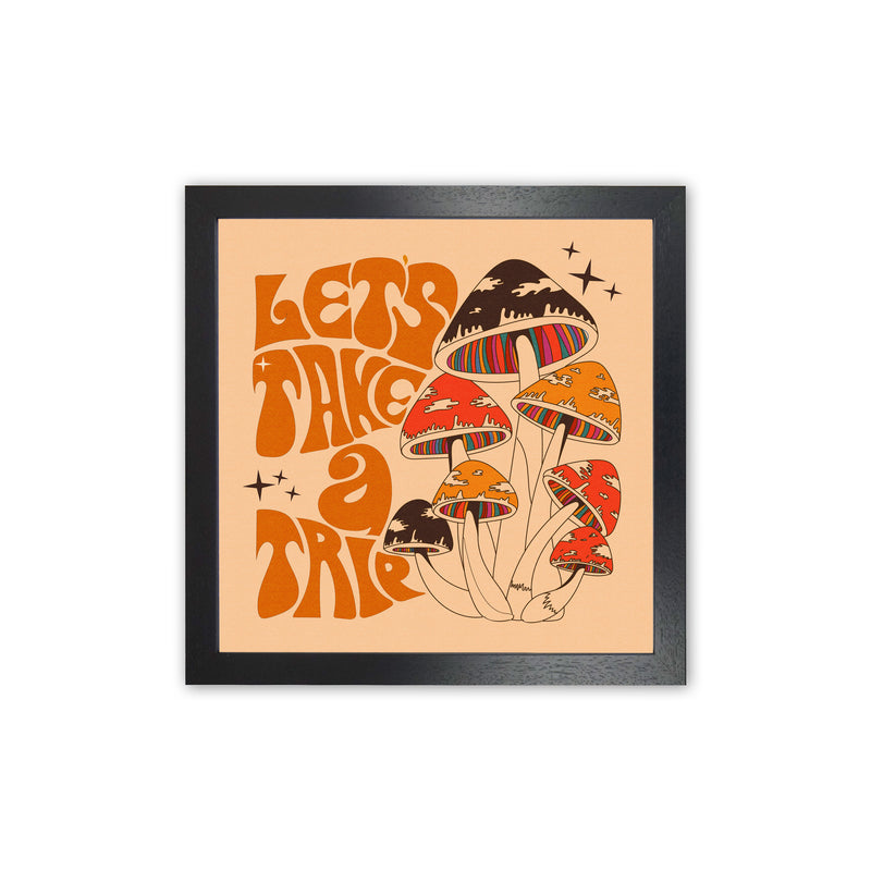 Mushies No Border- Cream Brown - Square-Text - Print Art Print by Inktally Black Grain