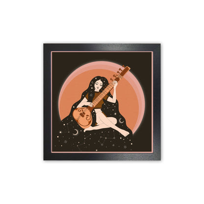 Sitar Girl 60 X 60Cm-Textured 01 Art Print by Inktally Black Grain
