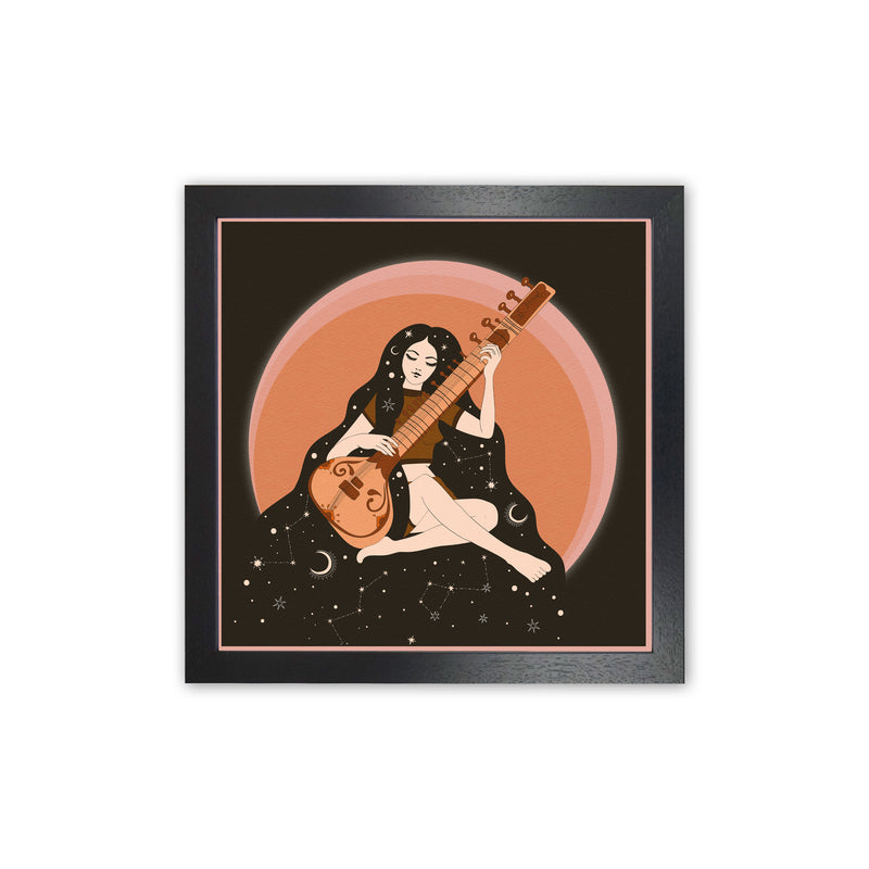 Sitar Girl 60 X 60Cm-Textured 01 Art Print by Inktally Black Grain