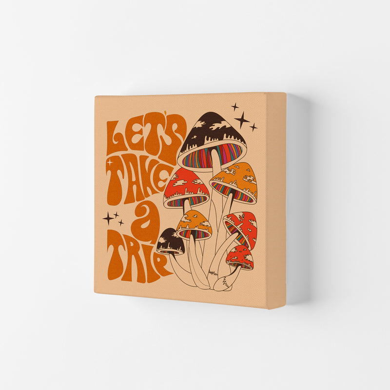 Mushies No Border- Cream Brown - Square-Text - Print Art Print by Inktally Canvas