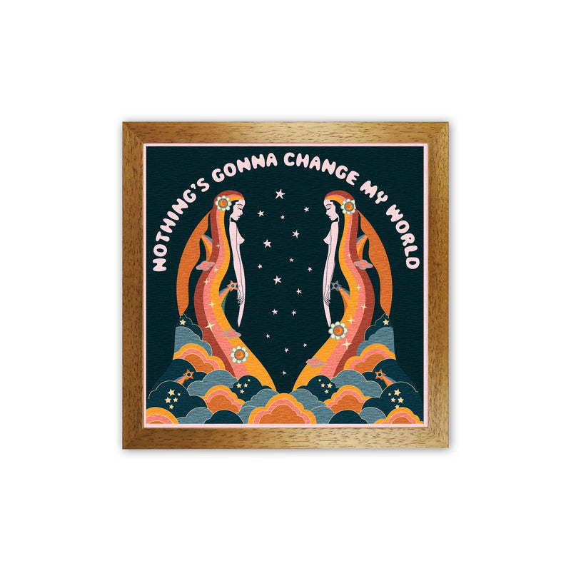 Change My World-Bordered-Blue-Text Art Print by Inktally Oak Grain