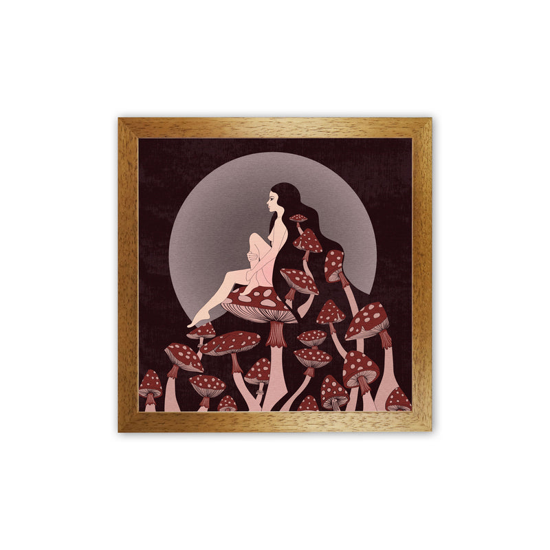 Mushroom Queen Square Text Art Print by Inktally Oak Grain