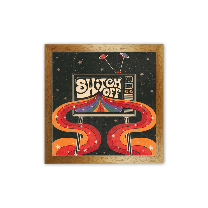 Switch Off, Rainbow Retro Tv Art Print by Inktally Oak Grain
