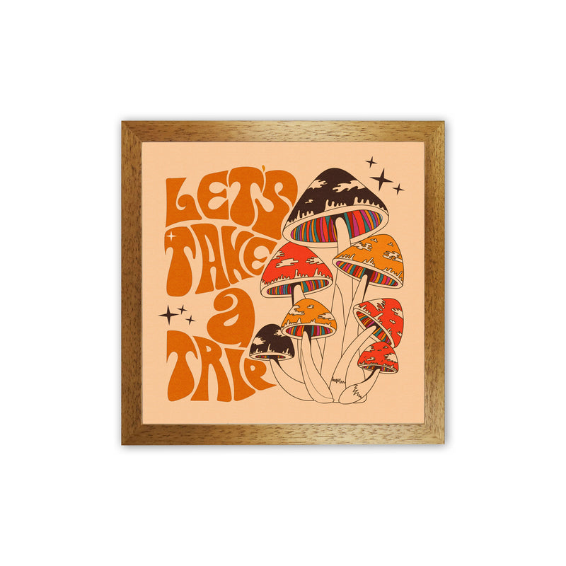 Mushies No Border- Cream Brown - Square-Text - Print Art Print by Inktally Oak Grain