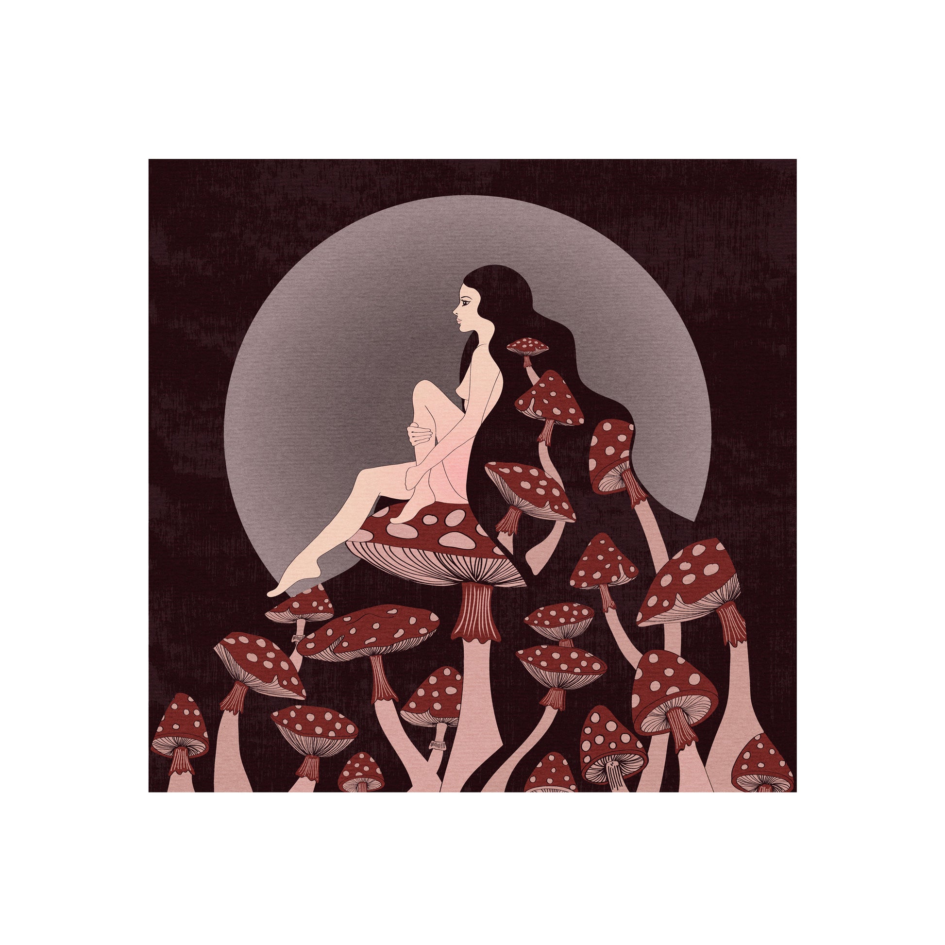 Mushroom Queen Square Text Art Print by Inktally Print Only