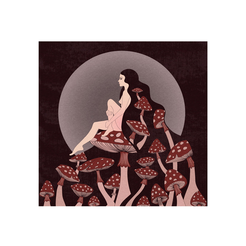 Mushroom Queen Square Text Art Print by Inktally Print Only