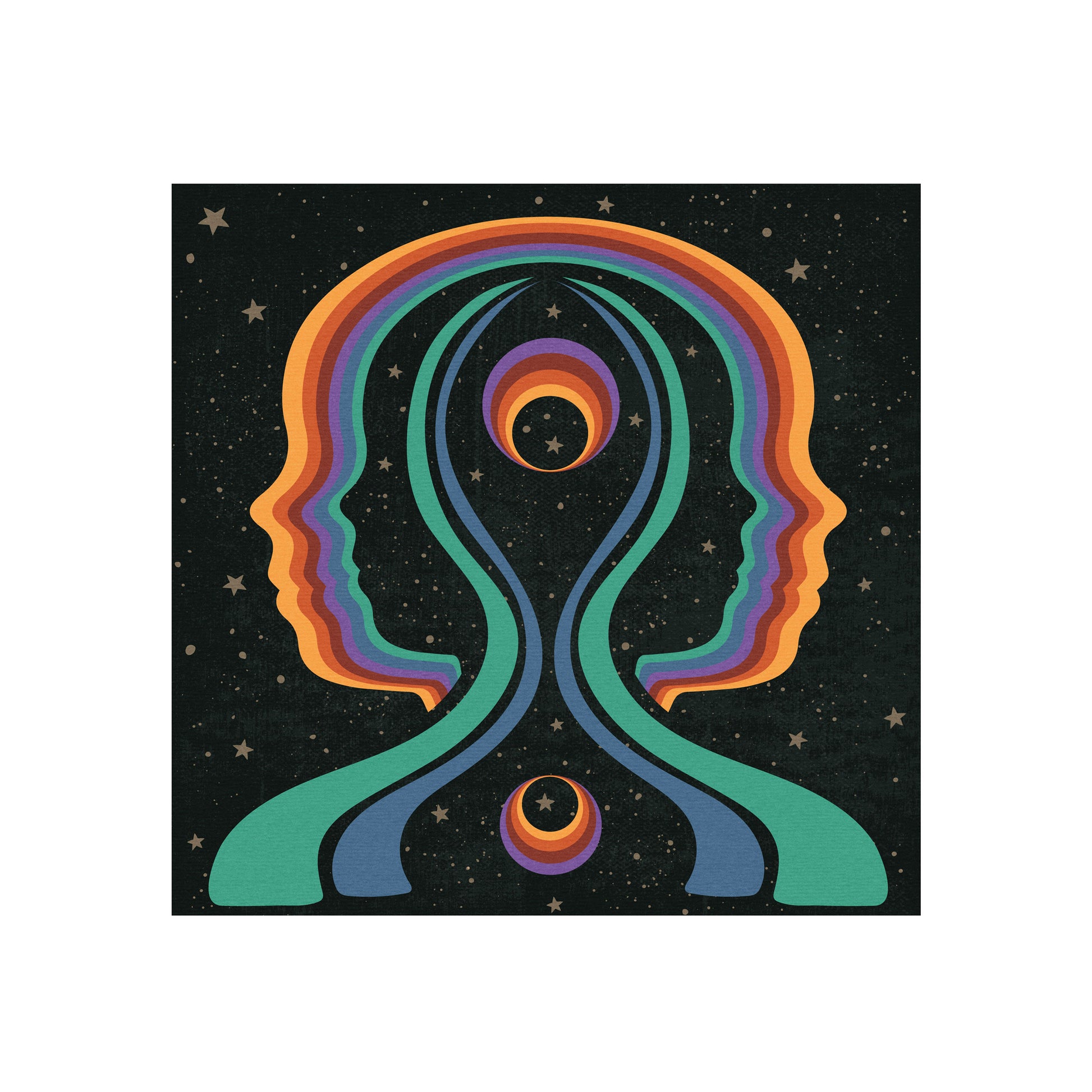 Rainbow Gemini Heads-Text Art Print by Inktally Print Only
