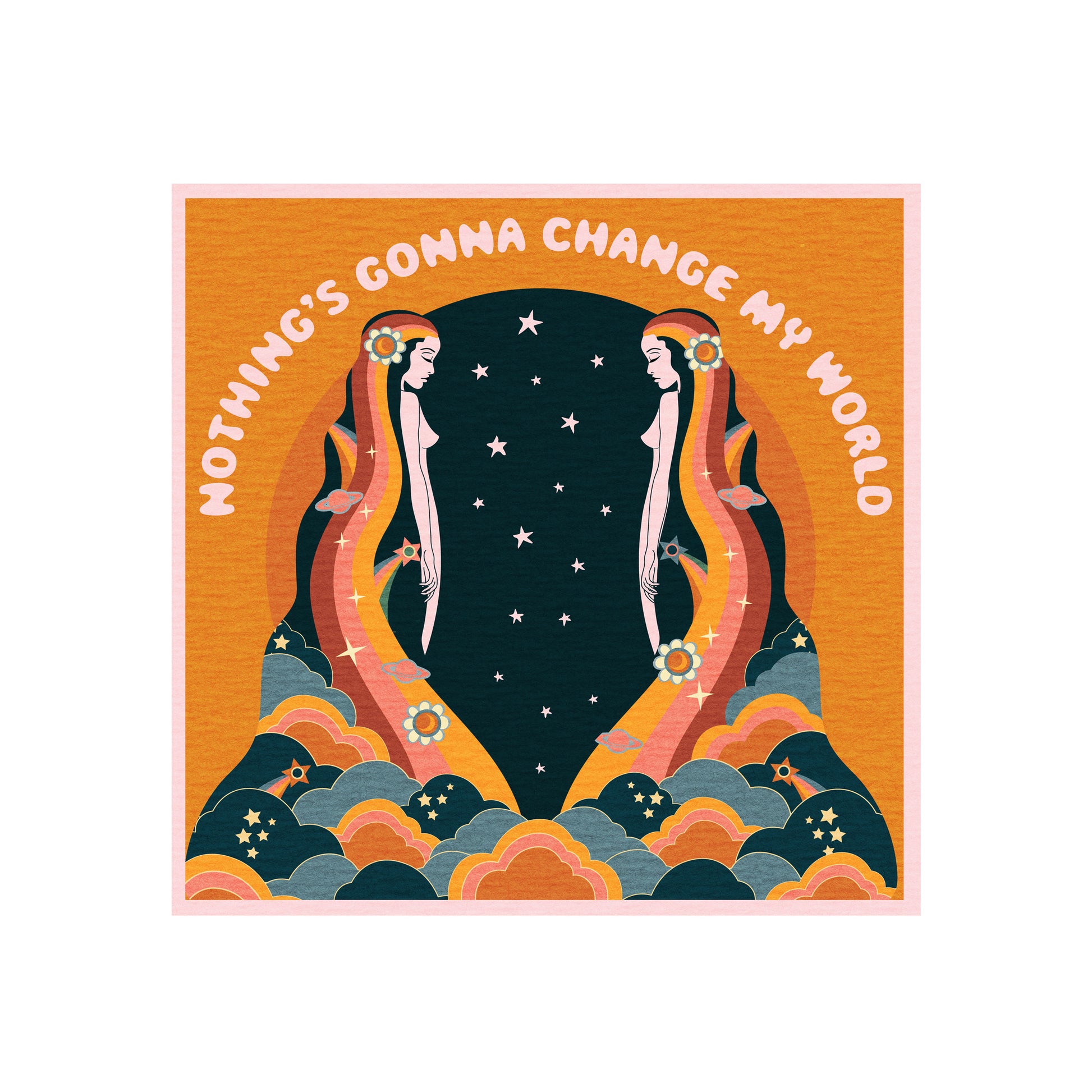 Change My World Orange Psychedelic Illustration Art Print by Inktally Print Only