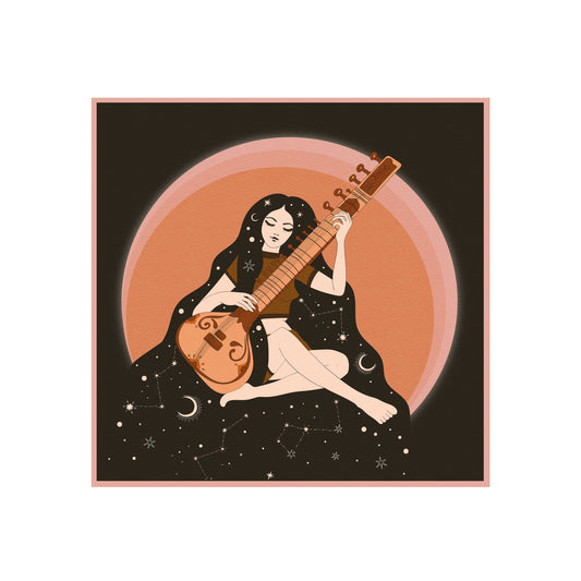 Sitar Girl Psychedelic Illustration Art Print by Inktally Print Only