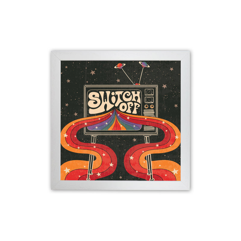 Switch Off, Rainbow Retro Tv Art Print by Inktally White Grain