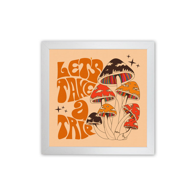 Mushies No Border- Cream Brown - Square-Text - Print Art Print by Inktally White Grain