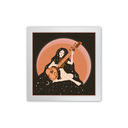 Sitar Girl 60 X 60Cm-Textured 01 Art Print by Inktally White Grain
