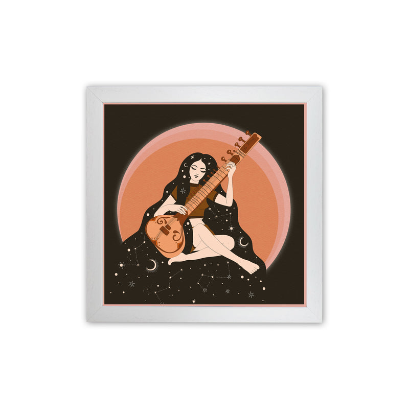 Sitar Girl 60 X 60Cm-Textured 01 Art Print by Inktally White Grain