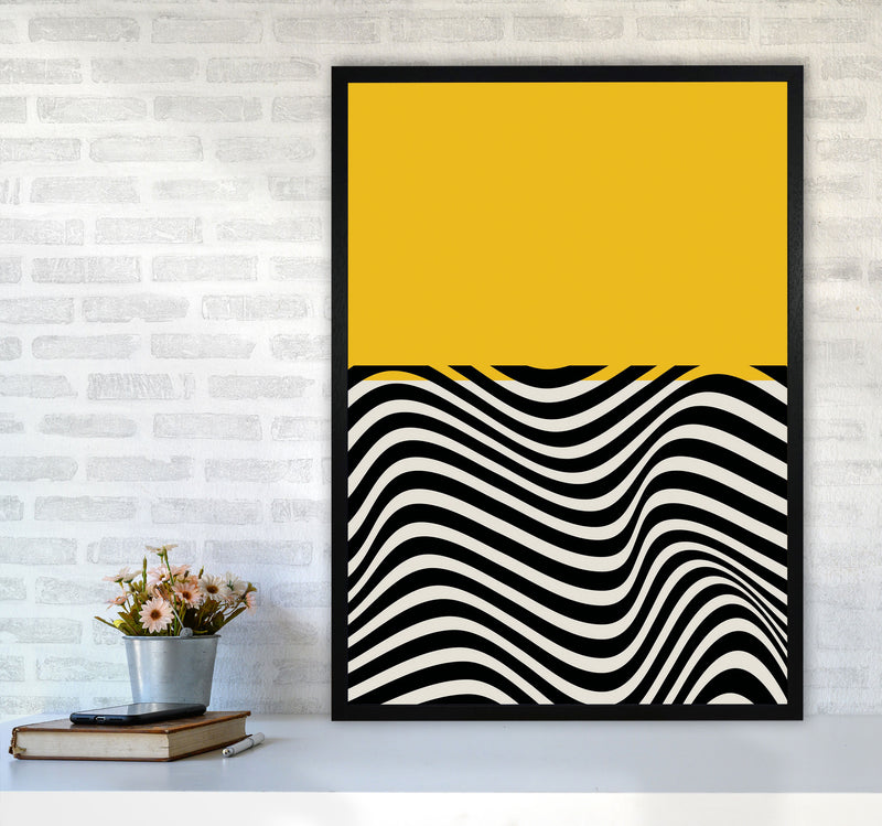 Minimal Abstract Yellow Wave Art Print by Jason Stanley A1 White Frame