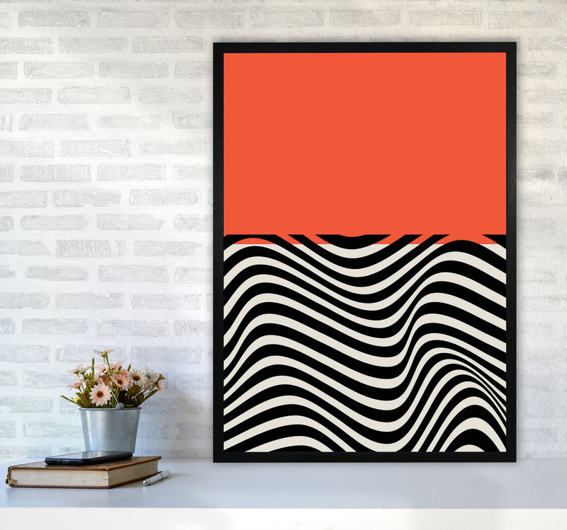 Minimal Abstract Red Wave Art Print by Jason Stanley A1 White Frame