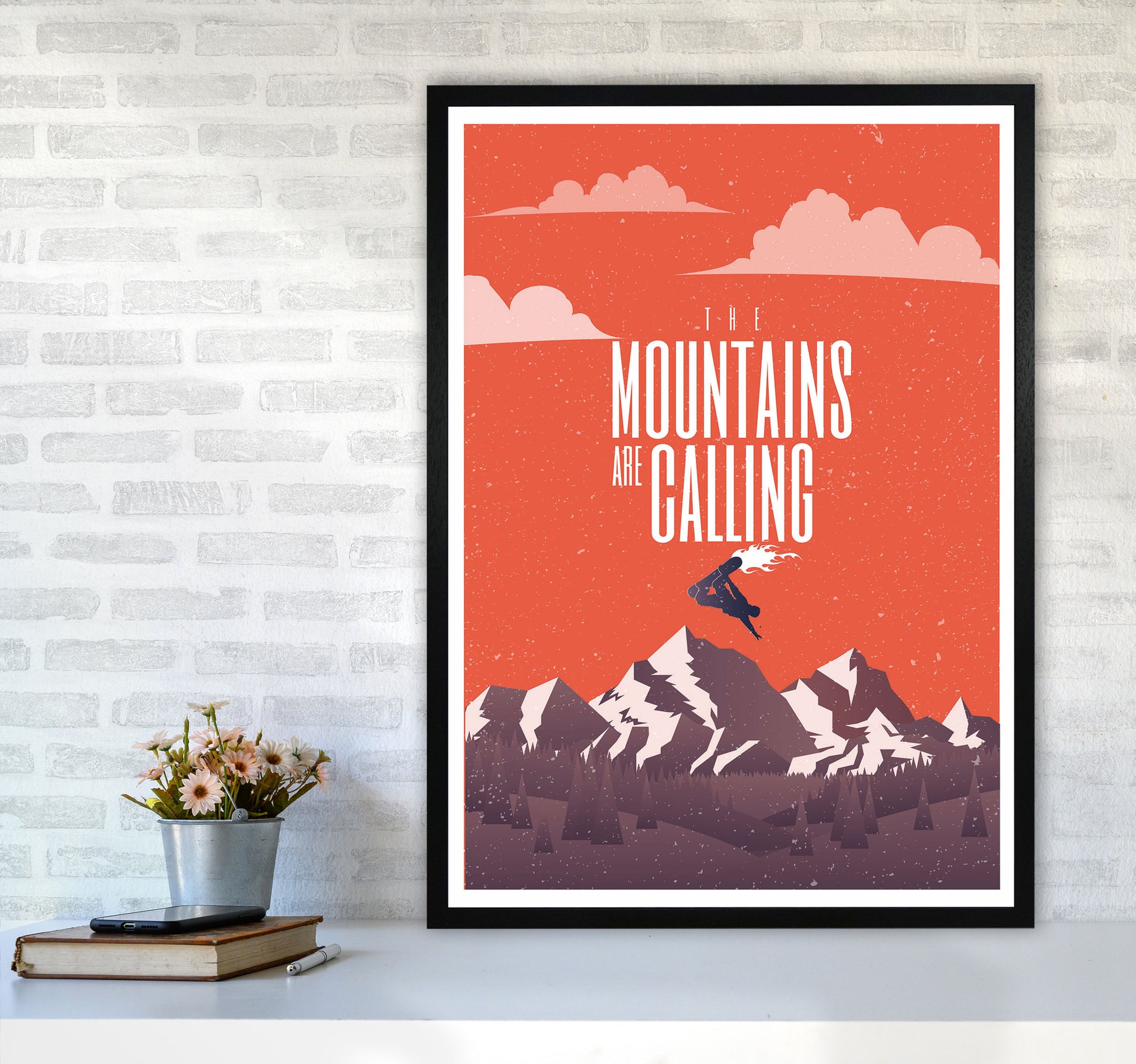 The Mountains Are Calling Art Print by Jason Stanley A1 White Frame