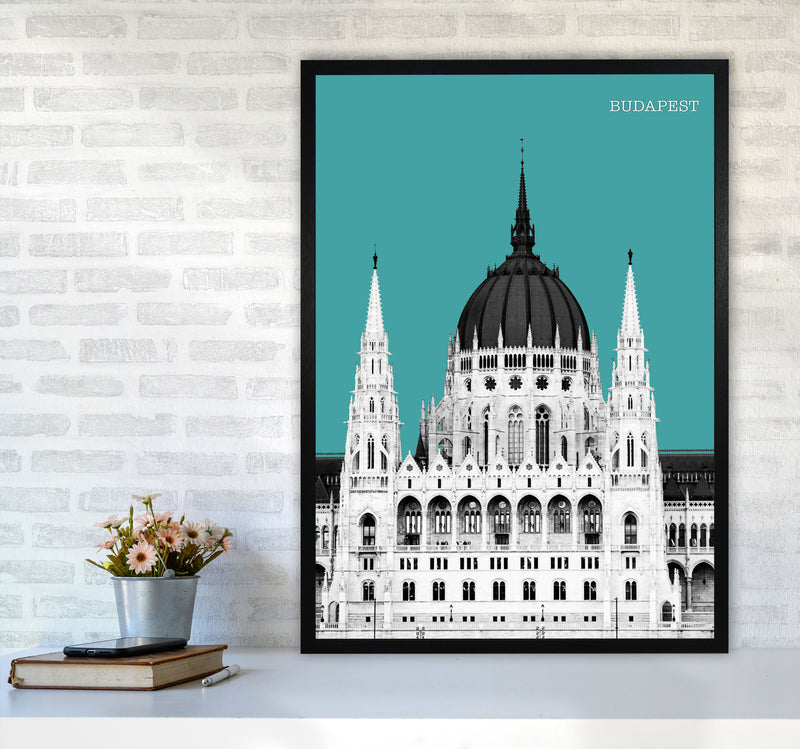 Halftone Budapest Green Art Print by Jason Stanley A1 White Frame
