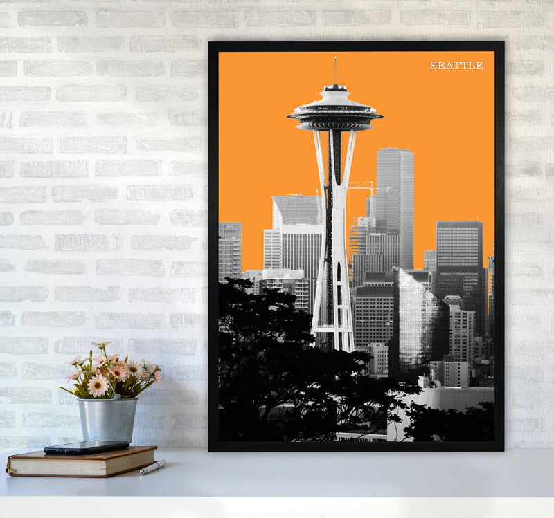 Halftone Seattle Yellow Art Print by Jason Stanley A1 White Frame