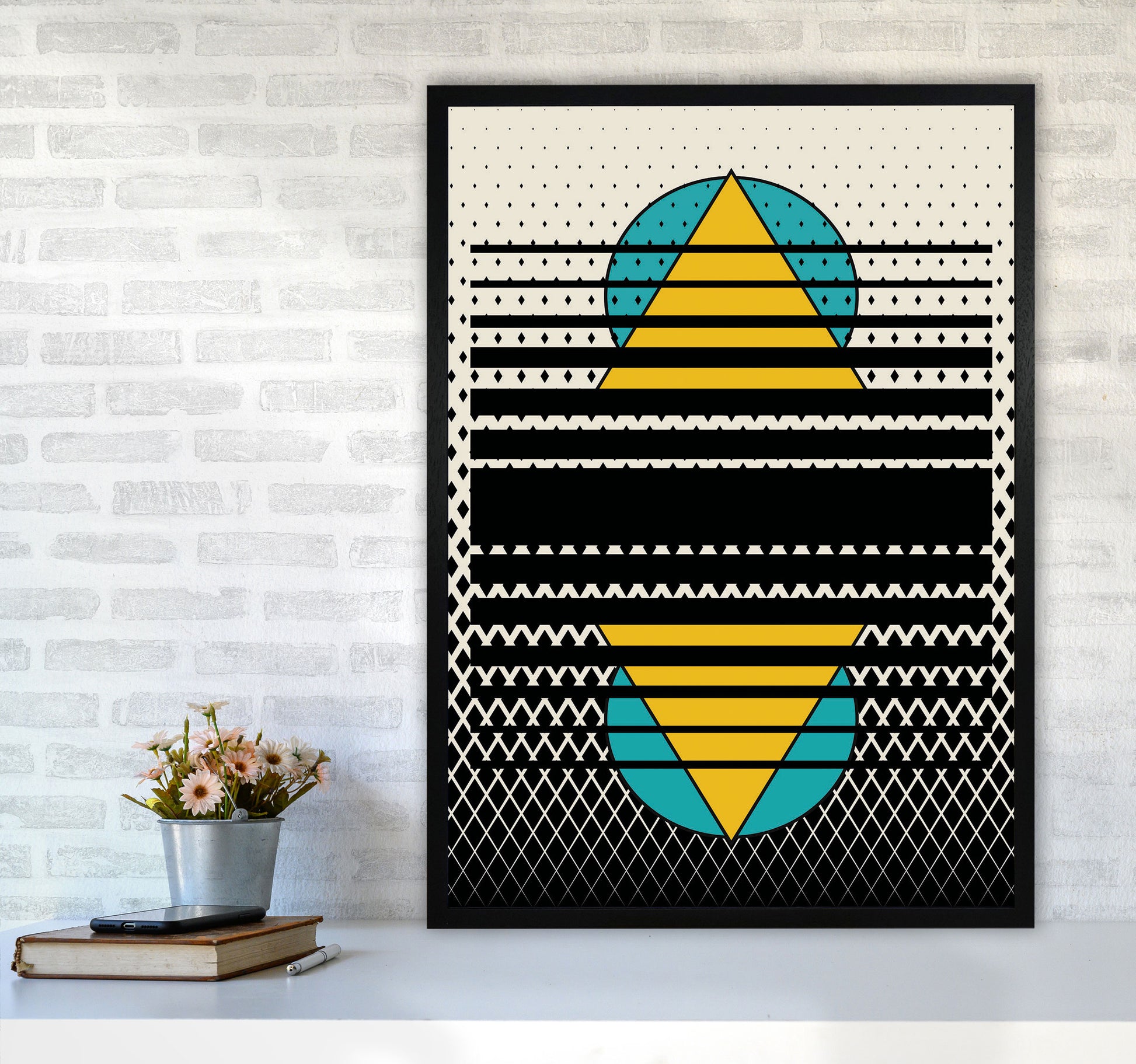 Geometric Suns Pattern Art Print by Jason Stanley A1 White Frame