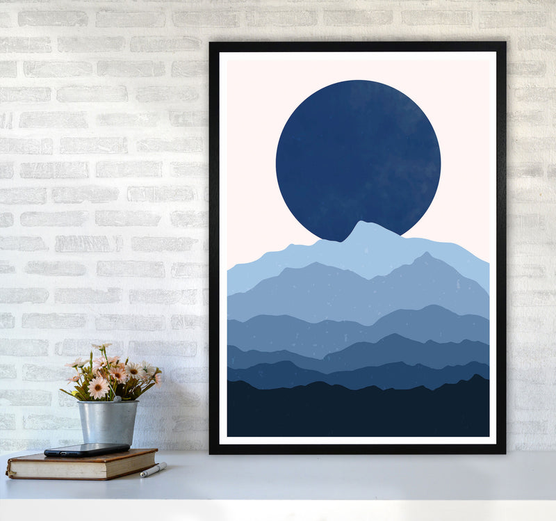 Blue Abstract Moonrise Art Print by Jason Stanley A1 White Frame